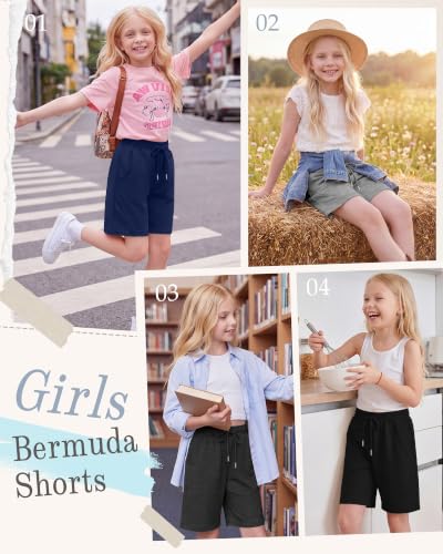 Girl's Athletic Drawstring Shorts - 4 Pack, 11-12 Years, Navy Blue & More