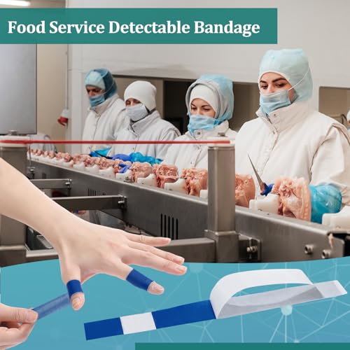 Geiserailie 120 Pcs Blue Metal Bandages 0.8" x 7" Slender Food Industry Safe