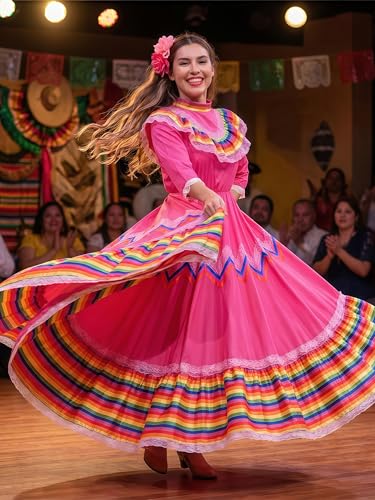 Women's Rose Cinco De Mayo Fiesta Costume Dress Small Folklorico