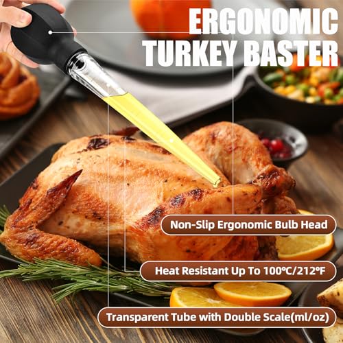 Large Turkey Baster with Cleaning Brush - Heat-Resistant Basting Tool - Black