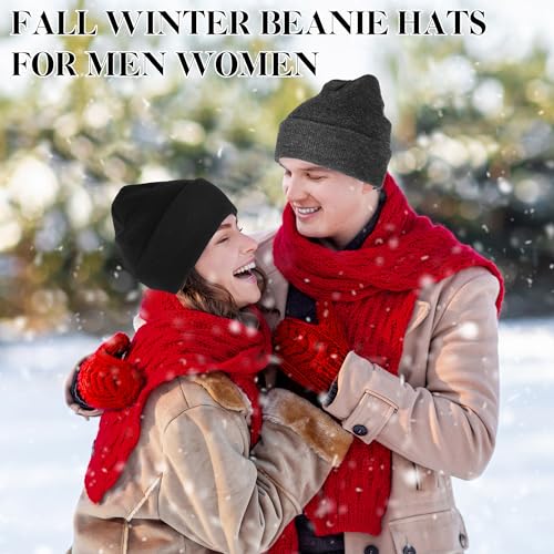 Knit Beanies for Men & Women - 2 Pack Black & Dark Gray