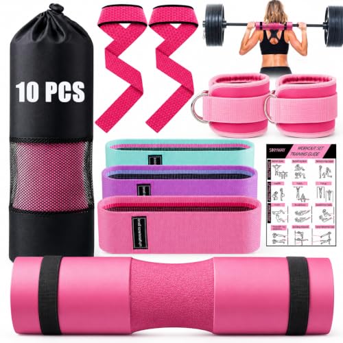 Barbell Pad Set with Resistance Bands & Ankle Straps for Weightlifting