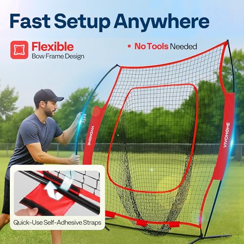 Baseball & Softball Training Net with Batting Tee - Red