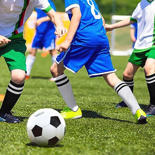 Kids Soccer Socks - 2 Pairs Knee High Striped Tube Socks - 6-12 Years - White Black & Black White