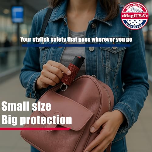 Bling MagiUSA Pepper Spray for Women & Stun Gun & Bracelet Self Defense Kit- 3in1 Keychain Tazer Painful 1.80 ?C Charge, LED Flashlight 150 Lumen,0.58oz OC pepperspray Portable Compact Crystal Tazr