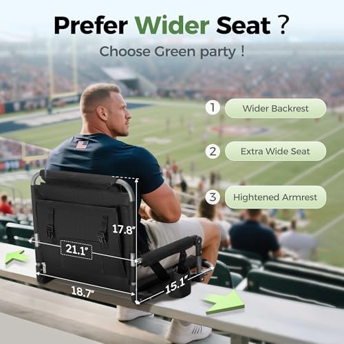 Portable Stadium Seat with Back Support & Cup Holder - Black Grey