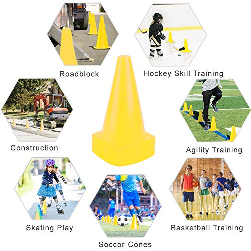 9 Inch Training Traffic Cones - Set of 10/12/24 for Sports Drills