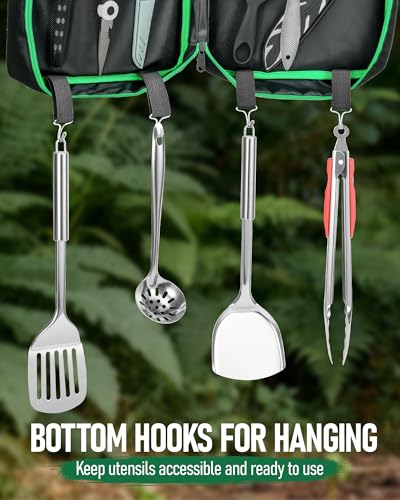 FANGSUN 16Pcs Green Camping Cooking Utensil Set Portable Kitchen Tools