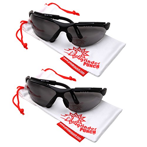 grinderPUNCH 2 Pairs Bifocal Safety Sunglasses Black Lens with Reading Corner - Fully Adjustable Arms