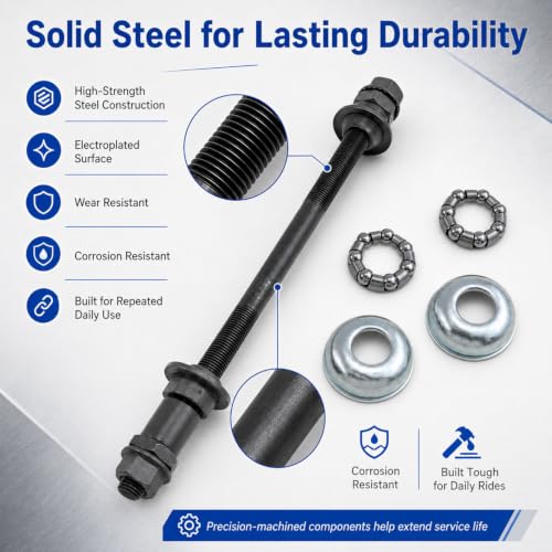 Bicycle Hub Axle Kit 190mm 3/8” Black Conical Nuts & Washers (1 Set) - Meuey Lyot