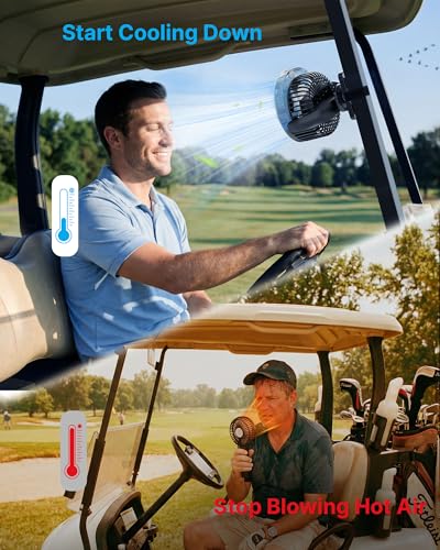 Magnetic Golf Cart Fan with Mister & 12000mAh Battery - Black