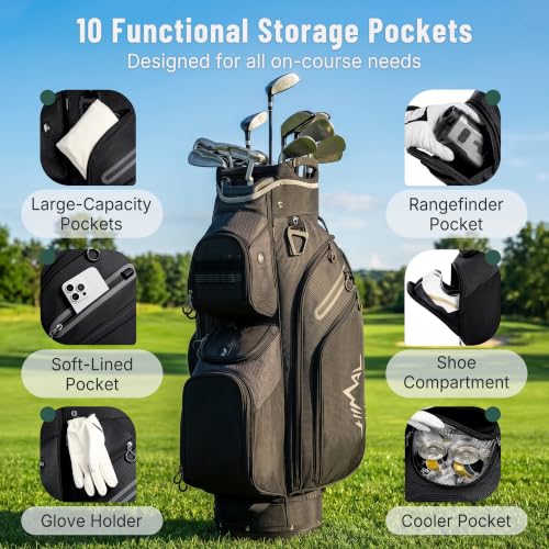 Golf Cart Bag with 15 Way Organizer Divider Top - Black