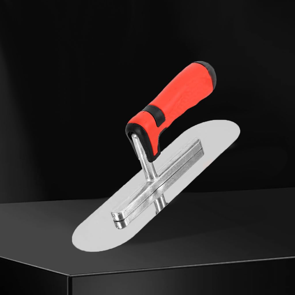 ESreake Concrete Tools Stainless Steel Pool Trowel, 10" x 3" Masonry Hand Tool with Soft Grip Handle, Lightweight, Plastering Trowel for Drywall Plastering Construction, Round End (Small:10"L x 3"W)