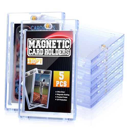 QTYORD 5 Pack 130PT Magnetic Card Holders for Trading Cards - One-Touch Baseball, Football, TCG, MTG Card Cases