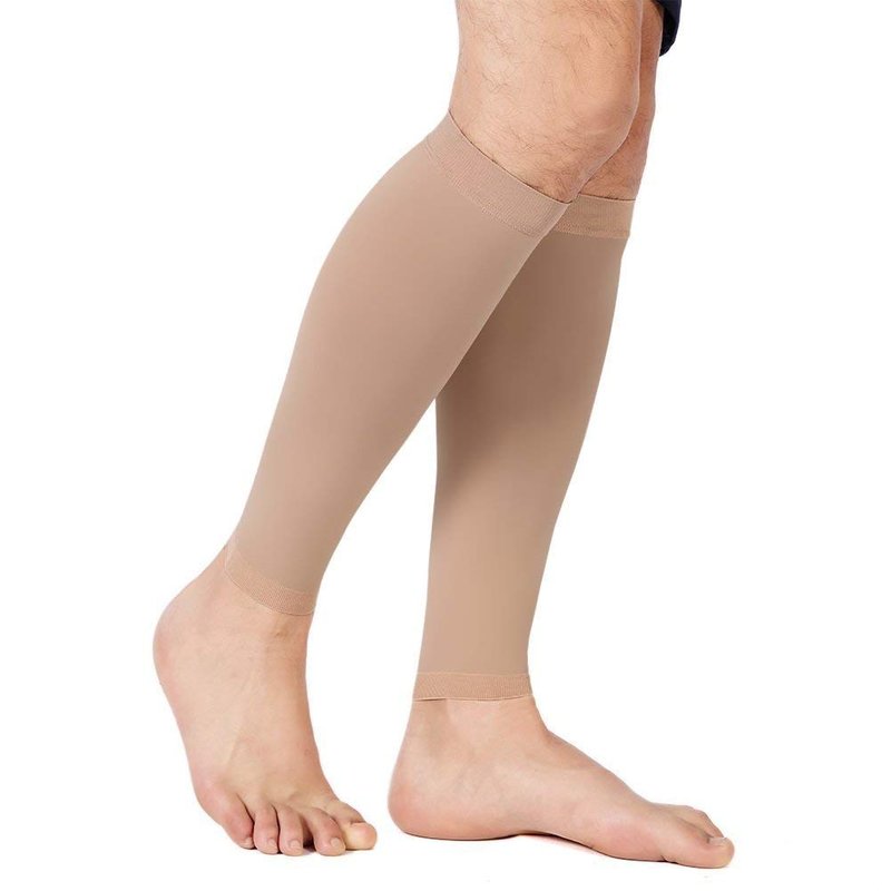 TOFLY® Calf Compression Sleeve for Men & Women, 1 Pair, Footless Compression Socks 20-30mmHg for Leg Support, Shin Splint, Pain Relief, Swelling, Varicose Veins, Maternity, Nursing, Travel, Beige L