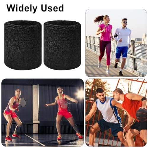 Wrist Sweat Bands - 6 Pack Elastic 3.15" Black for Sports