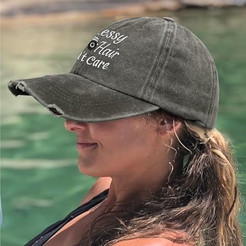 Messy Hair Don't Care Trucker Cap for Women - White Embroidery