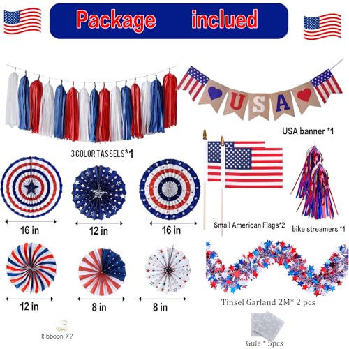 Patriotic 4th of July Bike Decor Kit – Flags, Streamers, Tassels & Garlands for Kids' Bikes