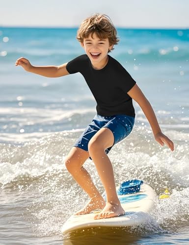 Boys Rash Guard Short Sleeve Swim Shirt - 11-12 Years, Black