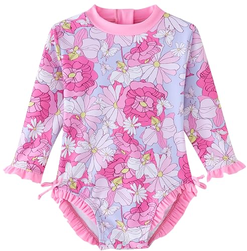 UMELOK Baby Girl Swimsuit 3T Pink Ruffle Rashguard One-Piece Swimwear Dahlia
