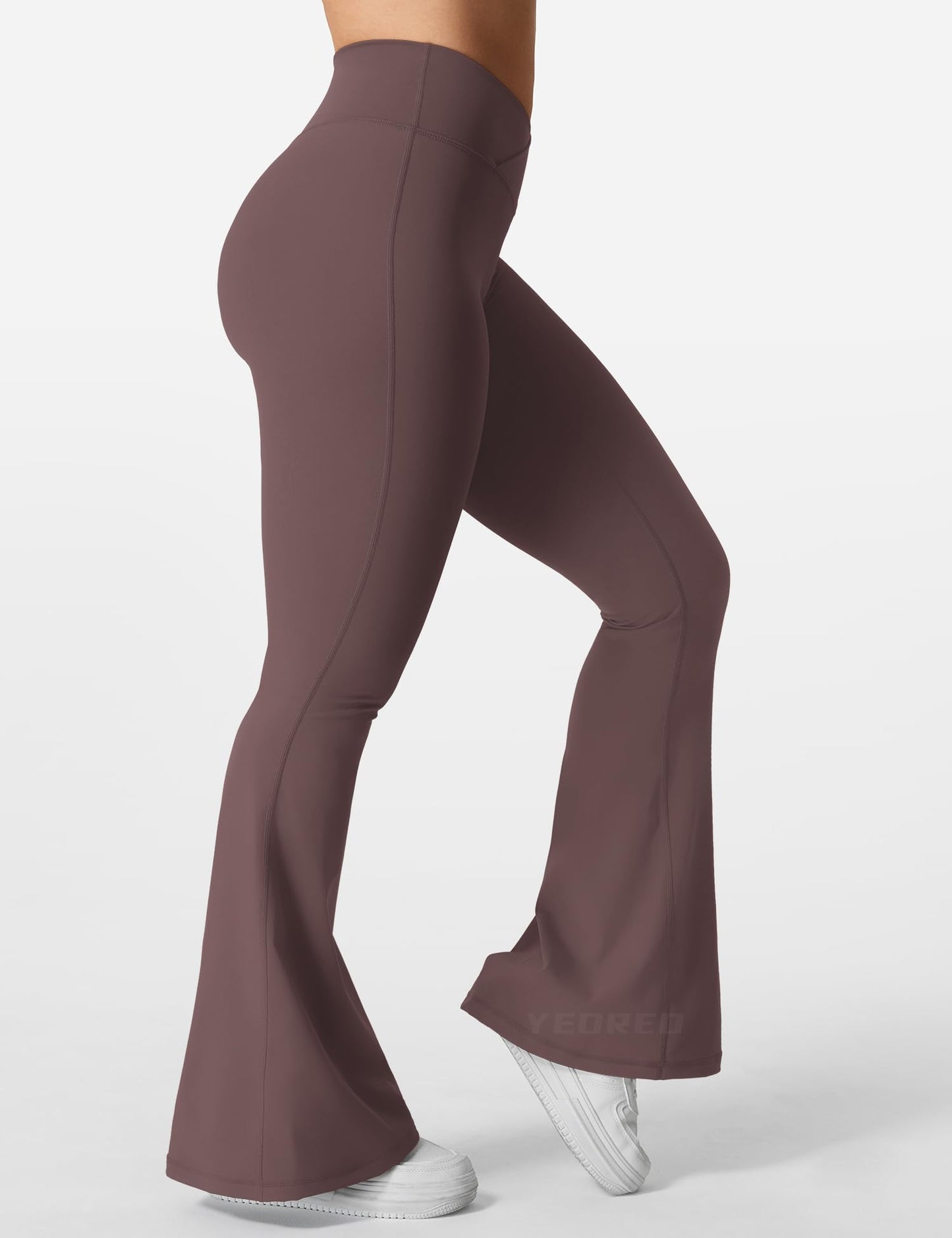 YEOREO Kalie Flare Scrunch Leggings for Women V Cross Waist Bell Bottom Yoga Pants Tummy Control Bootcut Workout Leggings Plum Brown M