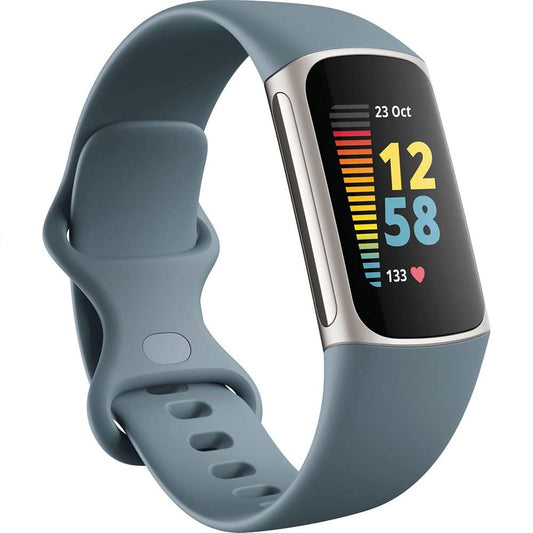 Fitbit Charge 5 Advanced Health & Fitness Tracker with Built-in GPS, Stress Management Tools, Sleep Tracking, 24/7 Heart Rate & More, Mineral Blue, One Size S & L Bands Included, Steel Blue/Platinum