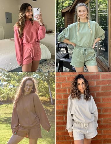 MEROKEETY Women's Lounge Sets Casual Top and Shorts 2-Piece Outfit Medium Light Grey