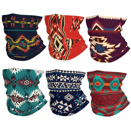 Breathable Navajo Inspired Geometric Print Neck Gaiter 6-Pack - Face Covering for Men & Women