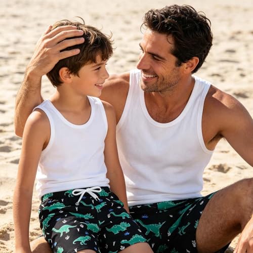 Boys Swim Trunks Quick Dry Board Shorts - Black Dinosaur, 3-4T