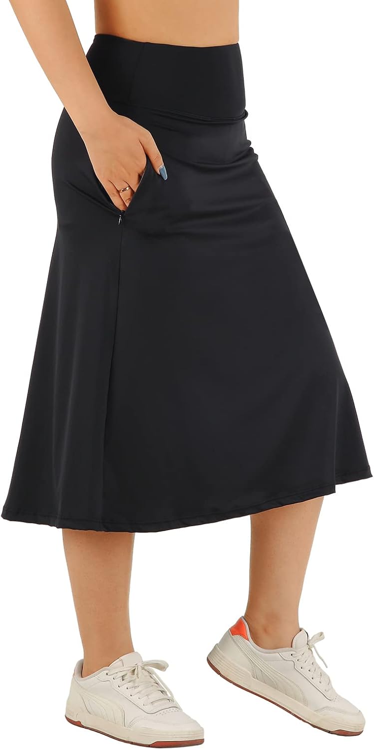 Skiennix Women's Athletic Skorts - Modest Knee-Length Running Skirt in Stylish Midi Design