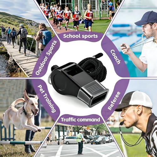 Emergency Plastic Whistle with Lanyard - Loud Sound - Black