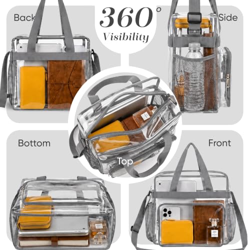 Masirs Clear Tote Bag Stadium Approved - Mesh Pockets Shoulder Straps