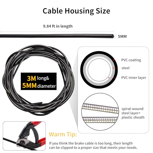 Universal 5mm Lined Bicycle Brake Cable Housing - 3m with Caps