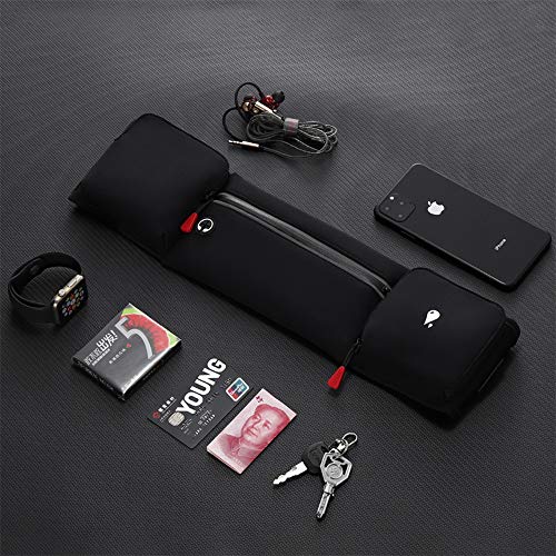 Running Belt Bag with Foldable Water Bottle Holder - Black