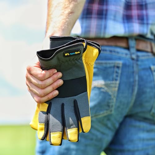 Wells Lamont Men's Slip-On HydraHyde Work Gloves ? Water-Resistant Leather for Gardening, Landscaping ? Reinforced Fingertips, Breathable Spandex ? Durable, Comfortable, Flexible ? Gray - XL