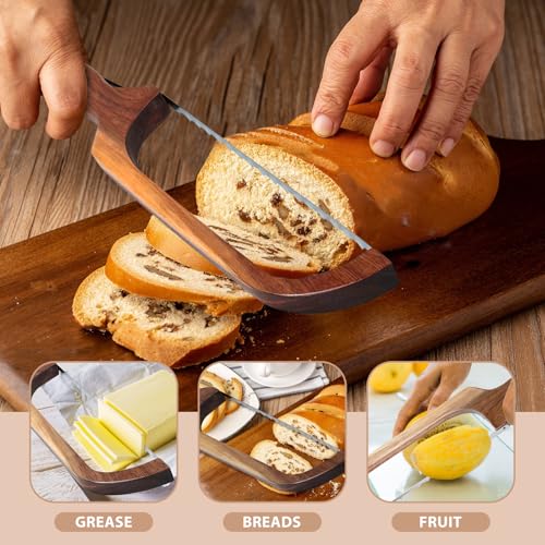 16-Inch Acacia Wood Sourdough Bread Bow Knife - Dark Brown