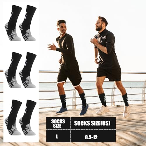 Athletic Compression Crew Socks for Men and Women - 3 Pairs - Black