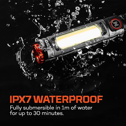 NEBO Big Larry 3 Work Light | USB-C Rechargeable, 600 Lumens, 7 Light Modes, Magnetic COB Task Lamp & LED Flashlight, Steel Pocket Clip, Hands-Free Use, Water Resistant