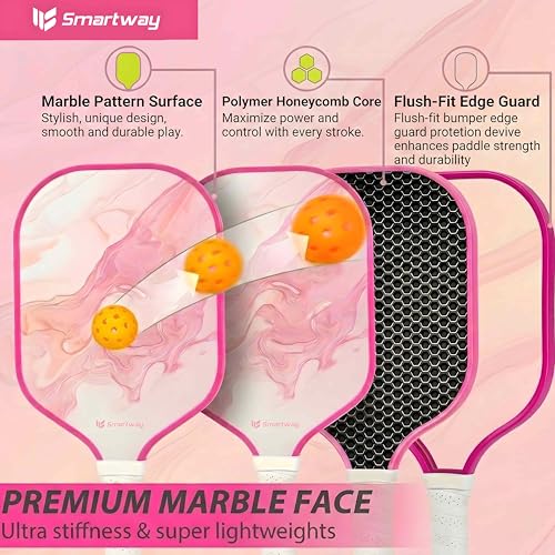 Smartway Pickleball Paddles Set of 2 Blush Flow Pink USAPA Approved Fiberglass Rackets