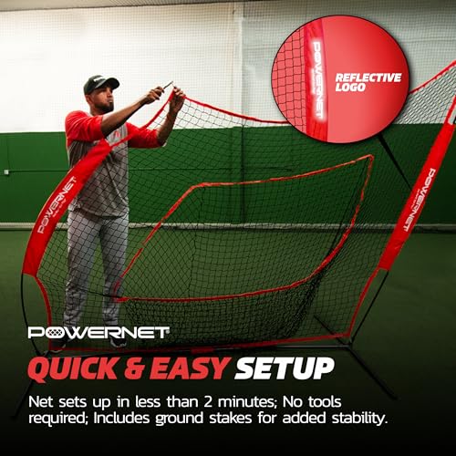 7x7 Baseball Softball Practice Net - Red with Accessories
