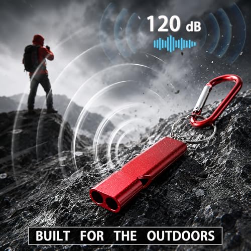 6-Pack Multi-Color 2-Inch Aluminum D-Ring Carabiner Clips with Whistles - Outdoor Gear Accessories