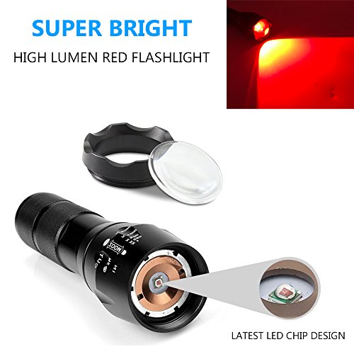 2 Pcs Powerful Red LED Flashlight - Long Range Red Hunting Light Torch, Zoombale, Waterproof, Best for Astronomy, Aviation, Night Observation