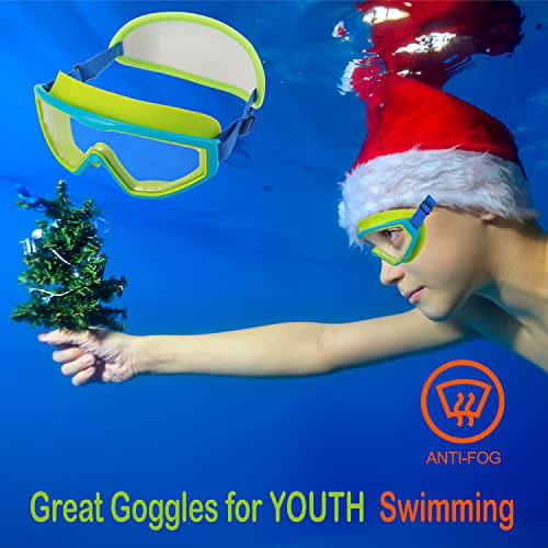 Kids Swimming Goggles with Fabric Strap - Wide View - Blue Shell