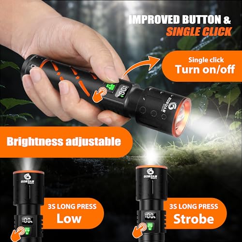 Gosdas USB C Rechargeable Flashlight 100,000 Lumens, Medium Size, 5.75” Long