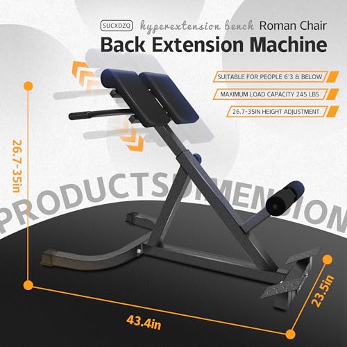 Adjustable Hyperextension Bench - Roman Chair Back Extender - Black