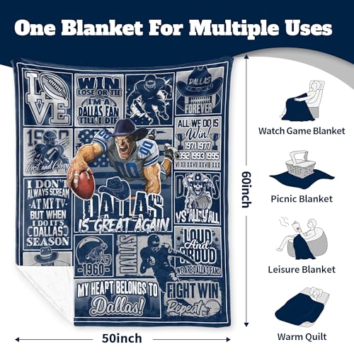 Football Blanket - Cozy Flannel Throw for Fans - 60"x50" - Dark Blue