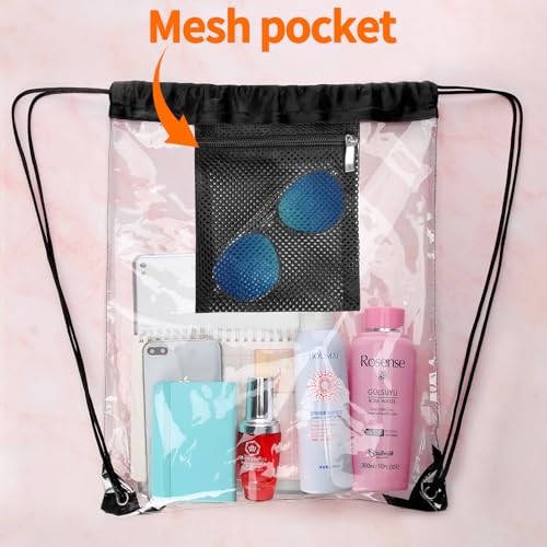Clear Drawstring Bag - Waterproof Stadium Security Backpack - Black