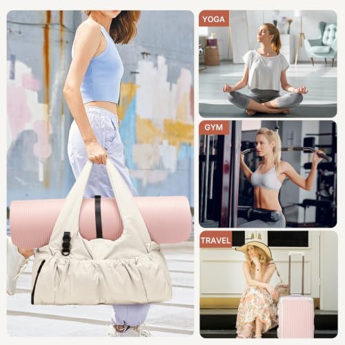 Yoga Mat Bag with Adjustable Strap - Beige Gym Bag for Women