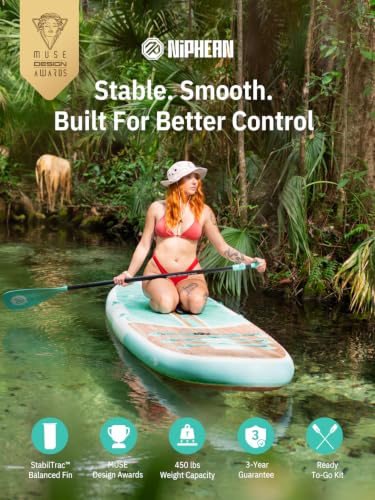 Inflatable Stand Up Paddle Board - 10'6'', Anti-Slip EVA Deck, 450 lbs Capacity - Green Wood