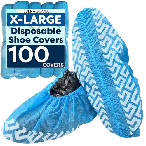 100 Pack Extra Large Disposable Blue Boot and Shoe Covers - Indoor Reusable Shoe Covers Disposable - Non Slip Booties - Fits US Men's Size 14 and Women's 16 Size